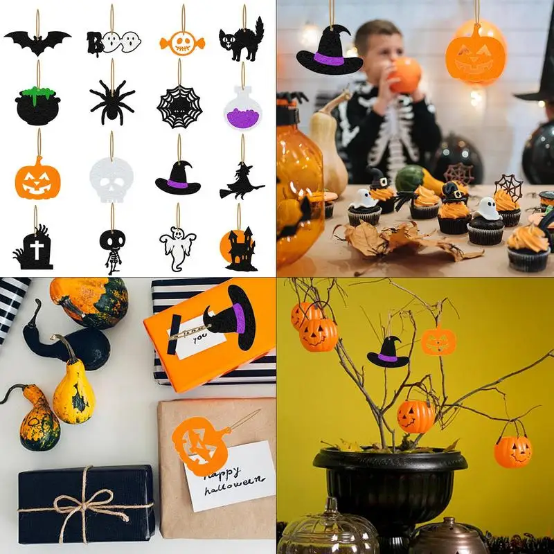 Halloween Party Mini 16pcs Small Ornaments Pumpkin Ghost Bat Door Hanging Pendents Ghost Festival Party Home Decor Supplies