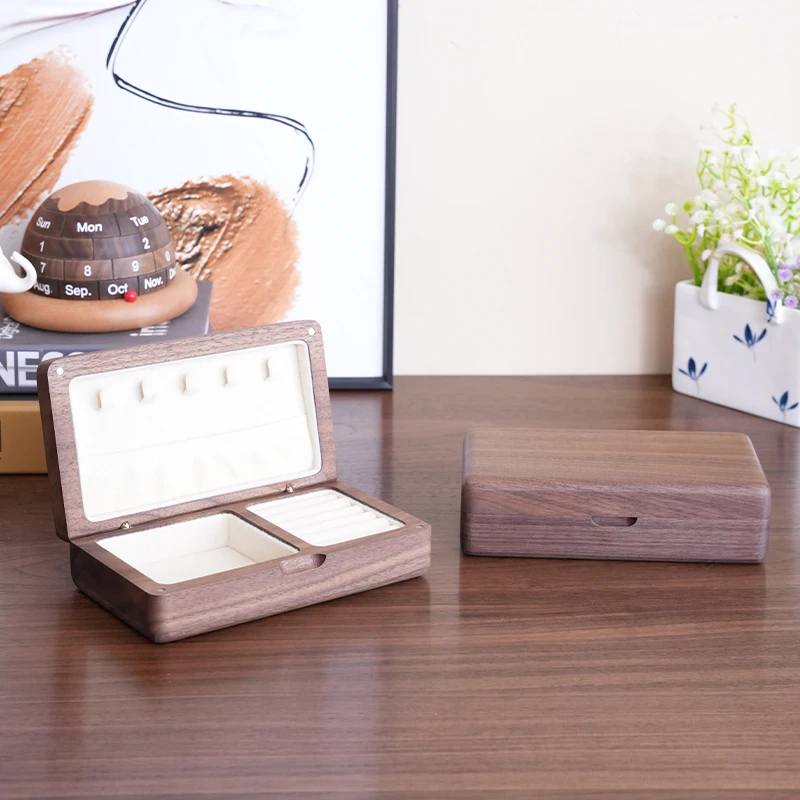 Premium Black walnut Jewelry Box - Wedding Ring Holder, Earring & Rings Storage, Elegant Gift Box for Women