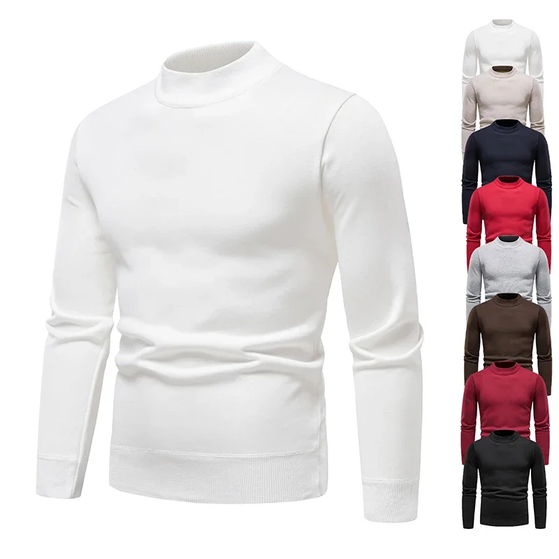 

Pop Sweater Men Autumn Winter Jumper Fleece Thickened New Korean Knitwear O-neck Solid White Black Cold Blouse Bottom Shirt Clot