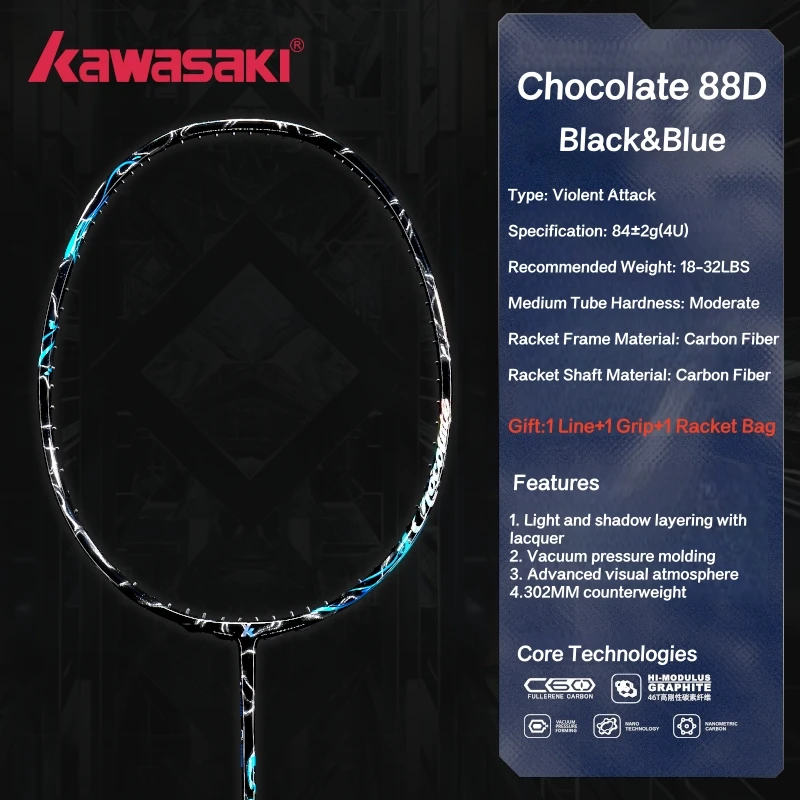 Kawasaki CHOCOLATE 88D Badminton Racket 4U Krachtige Smash 18-32LBS Head Zware badmintonracket
