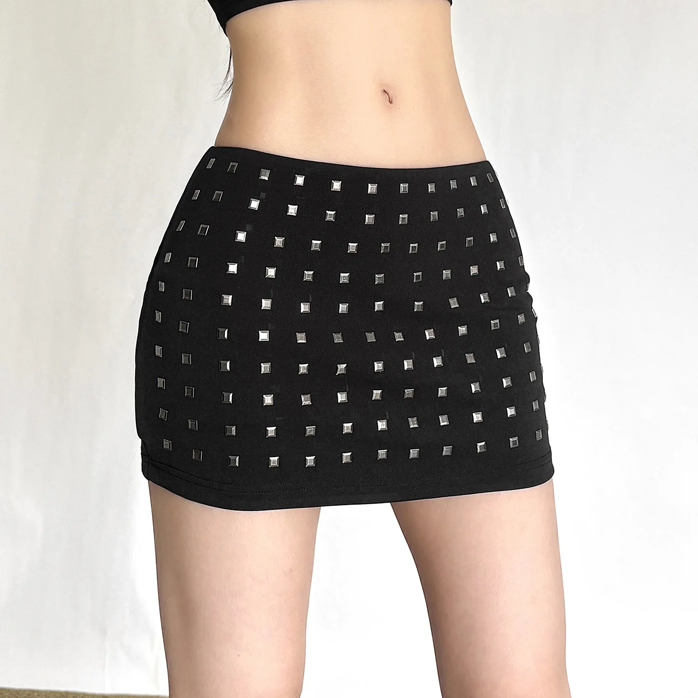 summer new high waist slimming sexy spicy girl metal decoration wrapper hip skirt for women