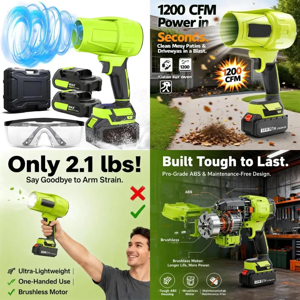 منفاخ Seese Pro - منفاخ أوراق الشجر اللاسلكي Seesepro المحمول، قوة نفخ 1000 جرام، تدفق هواء 1200 CFM، وقت تشغيل 50 دقيقة، للفناء/P #1