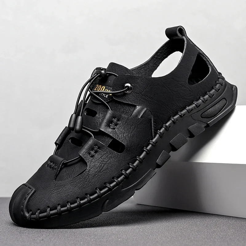 Summer High Quality Men's Fashion Trend Sandals Outdoor Breathable Massage Sole Anti slip Sandals Men's White Sandals Leather