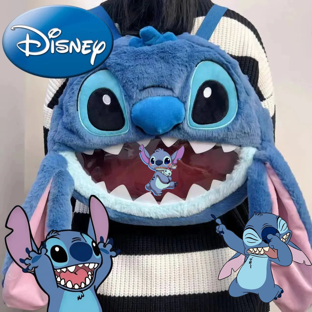 

Disney Stitch Plush Doll Crossbody Bag Y2K Women's Perspective Trendy 3D Cartoon Doll Backpack Cute Zipper Fluffy Tote Bag