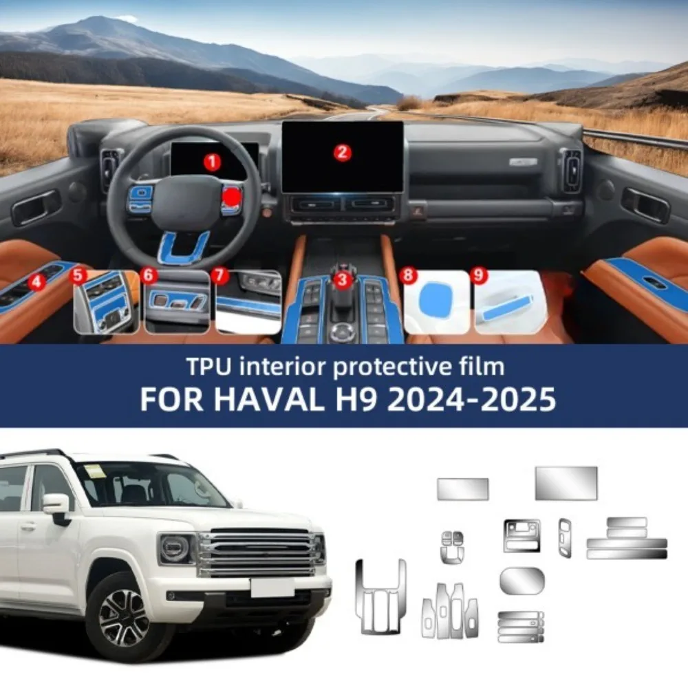 Film protecteur anti-rayures en TPU pour l'intérieur de la voiture, pour Haval H9 2024-2025, autocollants transparents anti-déchirure, accessoires de protection automobile