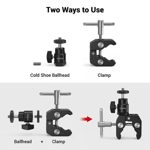 Imagen 2 del producto SmallRig-superabrazadera para cámara DSLR, adaptador de zapata con montaje de cabeza de bola para Gopro/luz de cámara/accesorio de Monitor 1124
