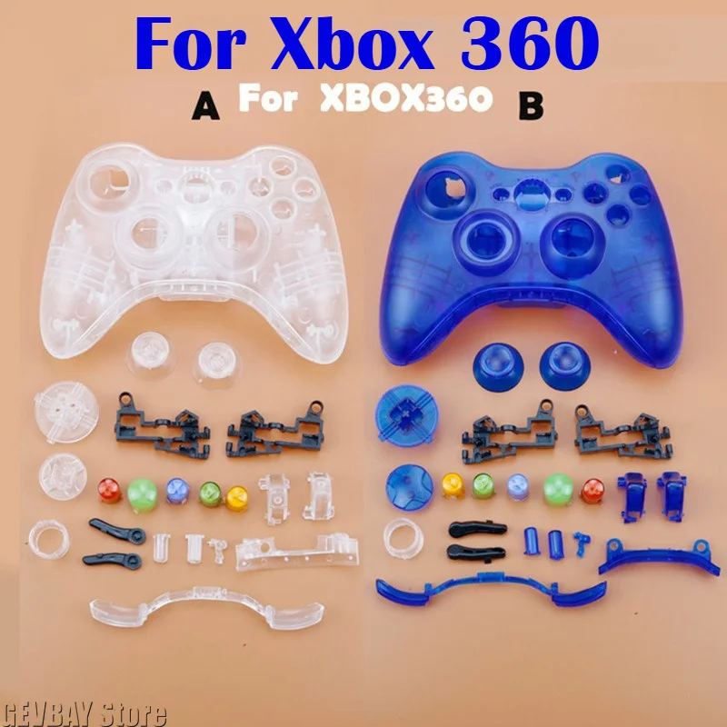 Полный комплект корпуса для беспроводного контроллера XBOX 360 с кнопками, аналоговыми стиками и аксессуарами для бамперов.