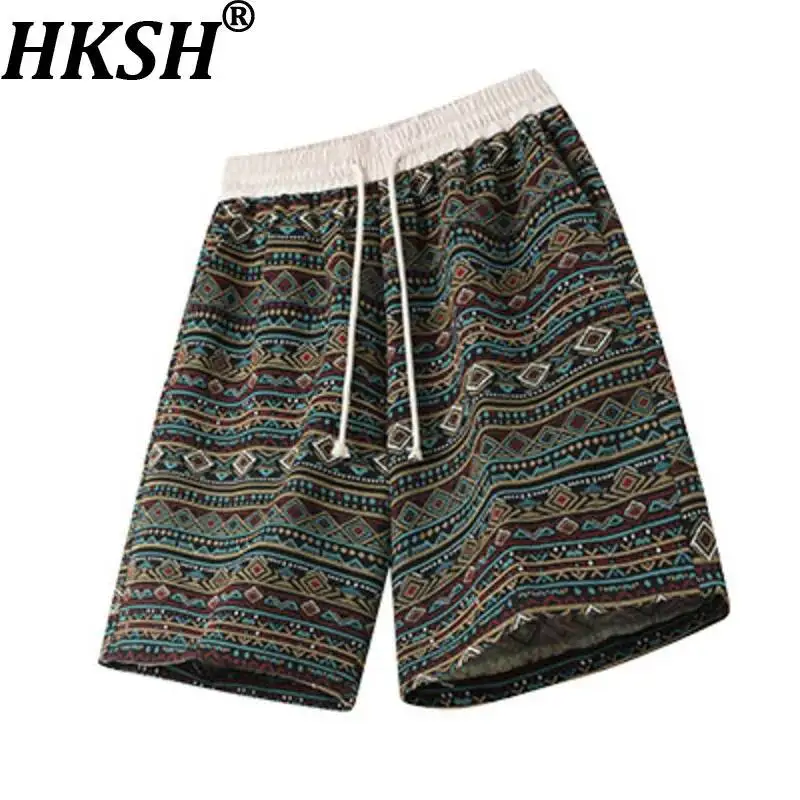 

HKSH Новые летние мужские шорты в этническом стиле с жаккардовым узором, уличная одежда для активного отдыха, американские гавайские пляжные капри, шикарные, в стиле панк, HK22701