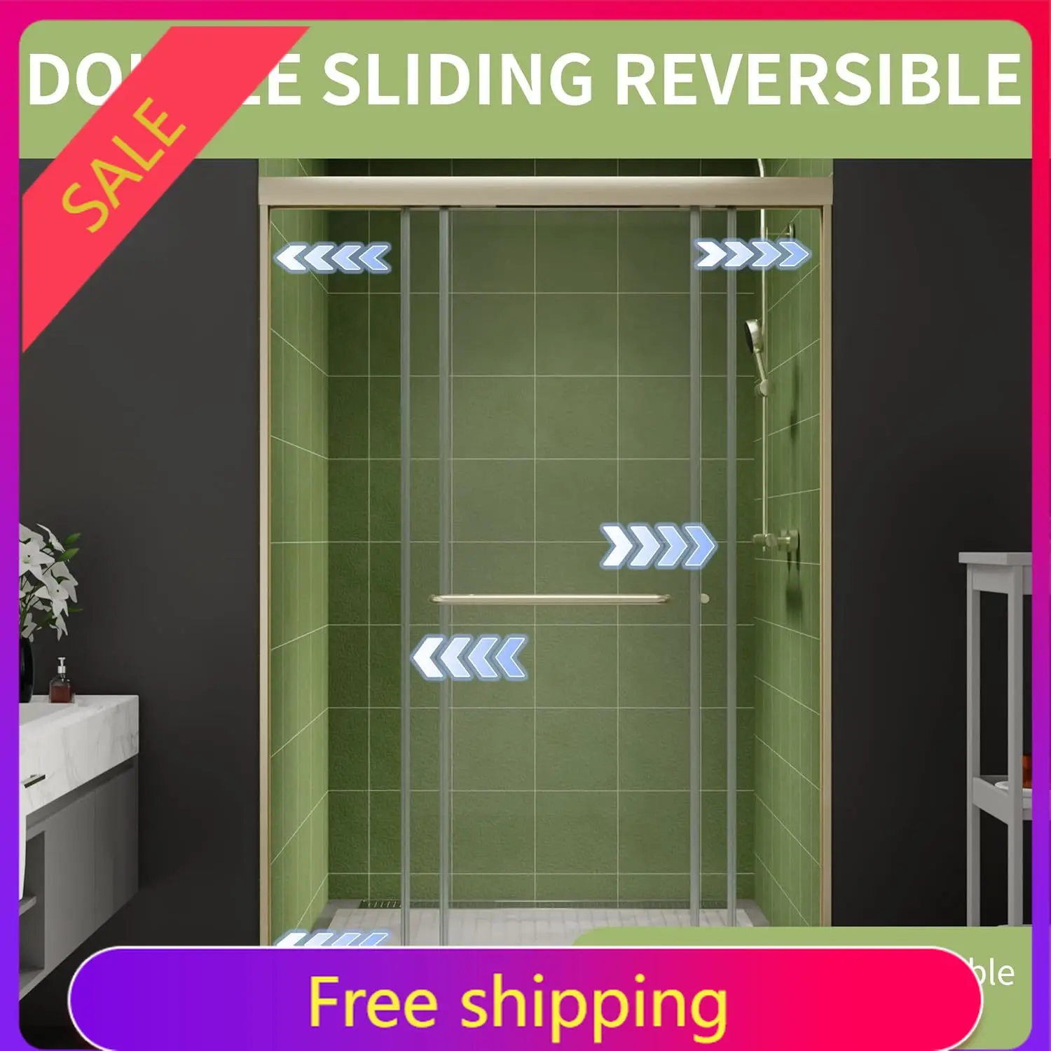 

44-48 in.W x70 in.H Semi-Frameless Sliding Shower Door,Sliding Shower Door with 1/4" (6mm) Clear SGCC Tempered Glass,Brushed Nic