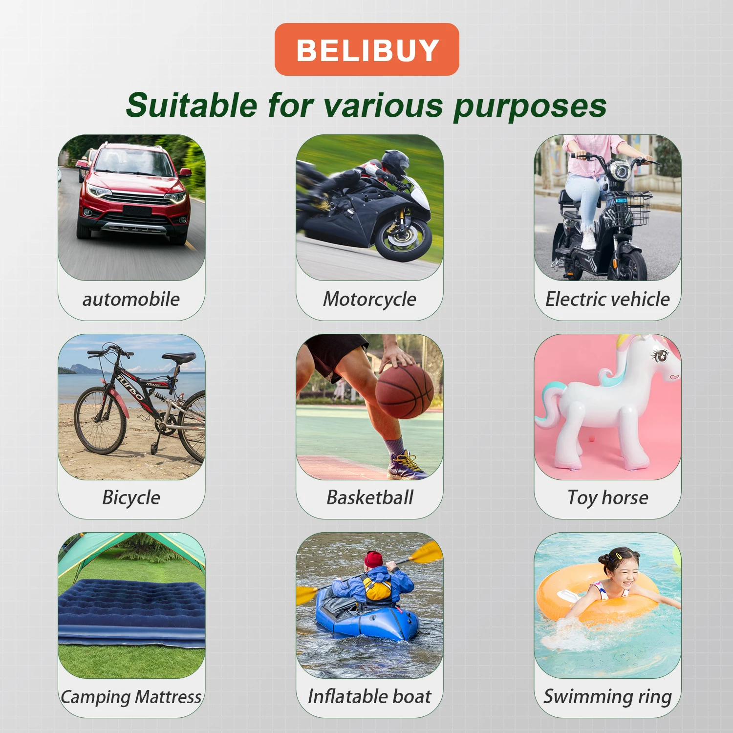 BELIBUY Inflador de neumáticos portátil compresor de coche bomba de aire bomba de aire de bicicleta compresor de neumáticos de coche herramientas automotrices multifuncionales