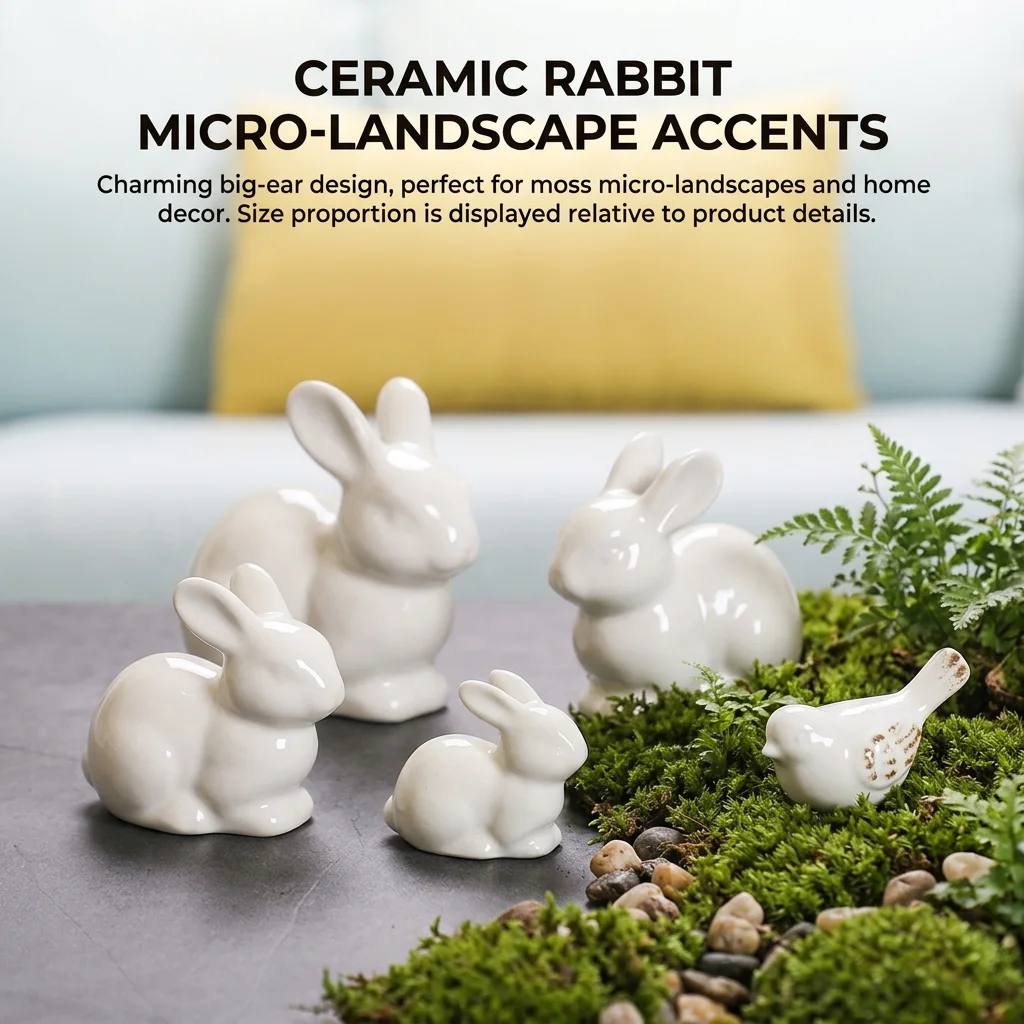 S/M/L Ceramic Bunny Figurine Easter Decorations Home Desktop Ornament Garden Courtyard Landscape Crafts Fish Tank Decoration