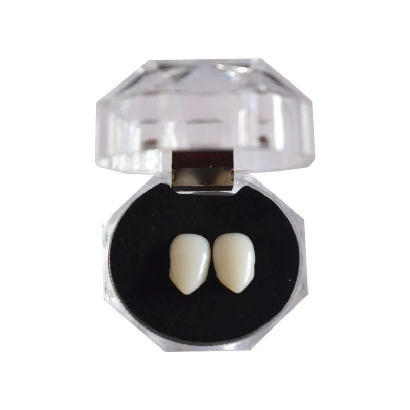 

1Pair Vampire Cosplay Teeth Fangs Dentures Props Halloween Party Decor False Teeth Solid Glue Denture Adhesive Photo Props