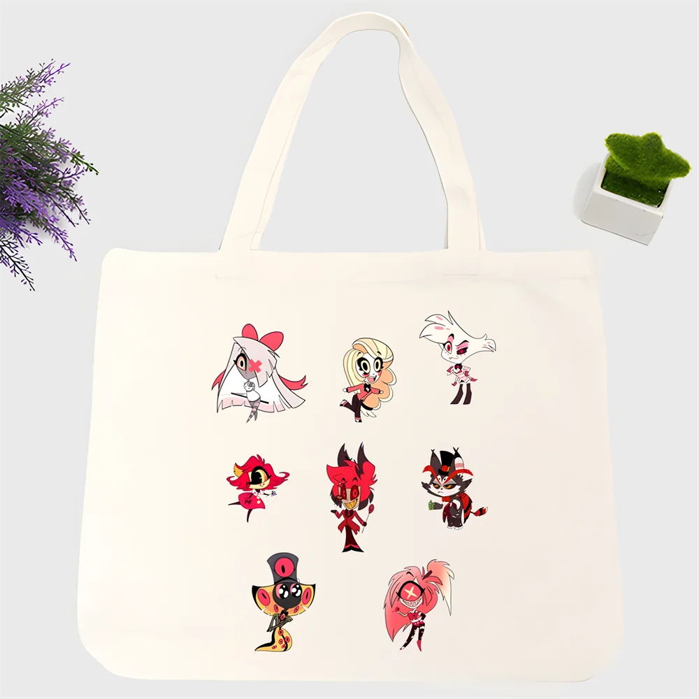 Hazbin Hotels Comedy Angel Dust Canvas Shoulder Bag Customize Handbag Ladies Casual Tote Large Capacity Reusable Shopping Bag