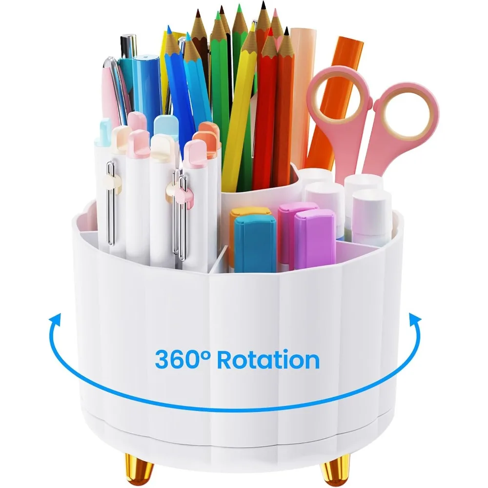 

pen holder for desk organizer caddy 360 rotating, pencil holder for desk, office, classroom & home, cute pencil holders with 6 s