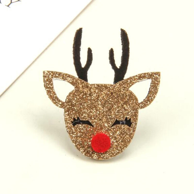 30pcs/lot Cartoon Glitter Christmas Deer Bell Patches Christmas Eve Decorating Accessories Handmade DIY Hairpin Materials