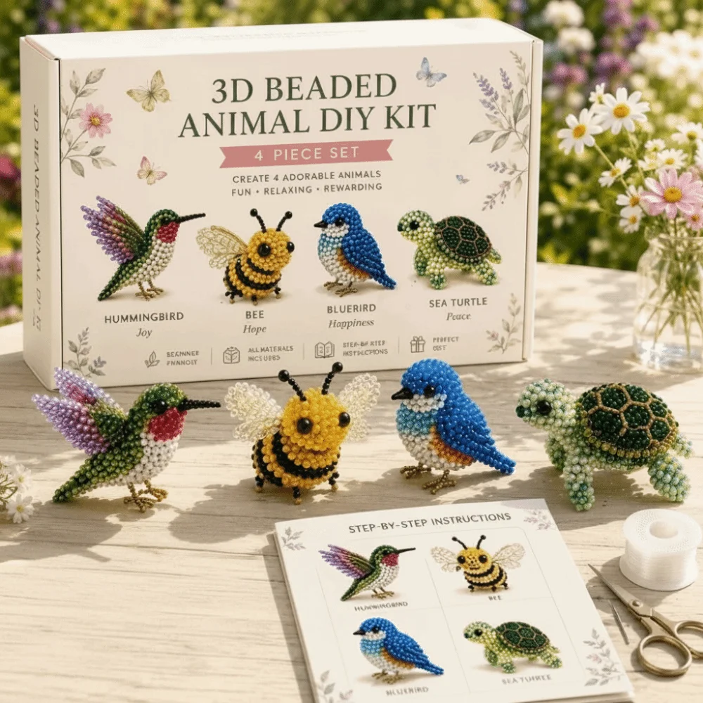 Tiny Beads 3D Beaded Animal Kit Cute Design Creative Craft Bead Weaving Kit Animal Shape Handmade Bead Art Kit For Adults & Kids