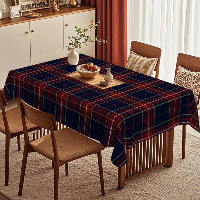 Deep dark blue checkered tablecloth - creating an elegant dining atmosphere. English style checkered tablecloth.