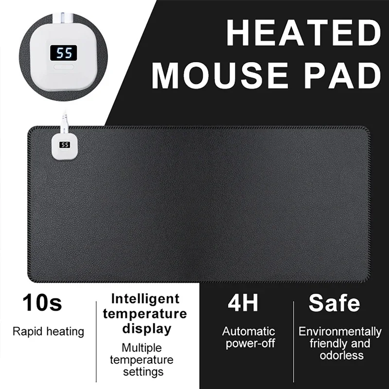 Electric Heat Mouse Pad Table Mat Display Temperature Heating Mouse Keep Pad Warm Hand for Office Computer Desk Keyboard Winter