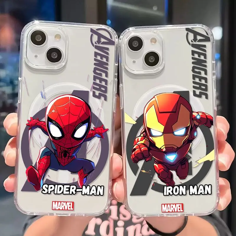 Anime Marvels Spider Man Magsafe Magnetic Phone Case for iPhone 16 15 14 13 12 11 8 7 Plus Pro Max X XR XSMax Soft Clear Cover