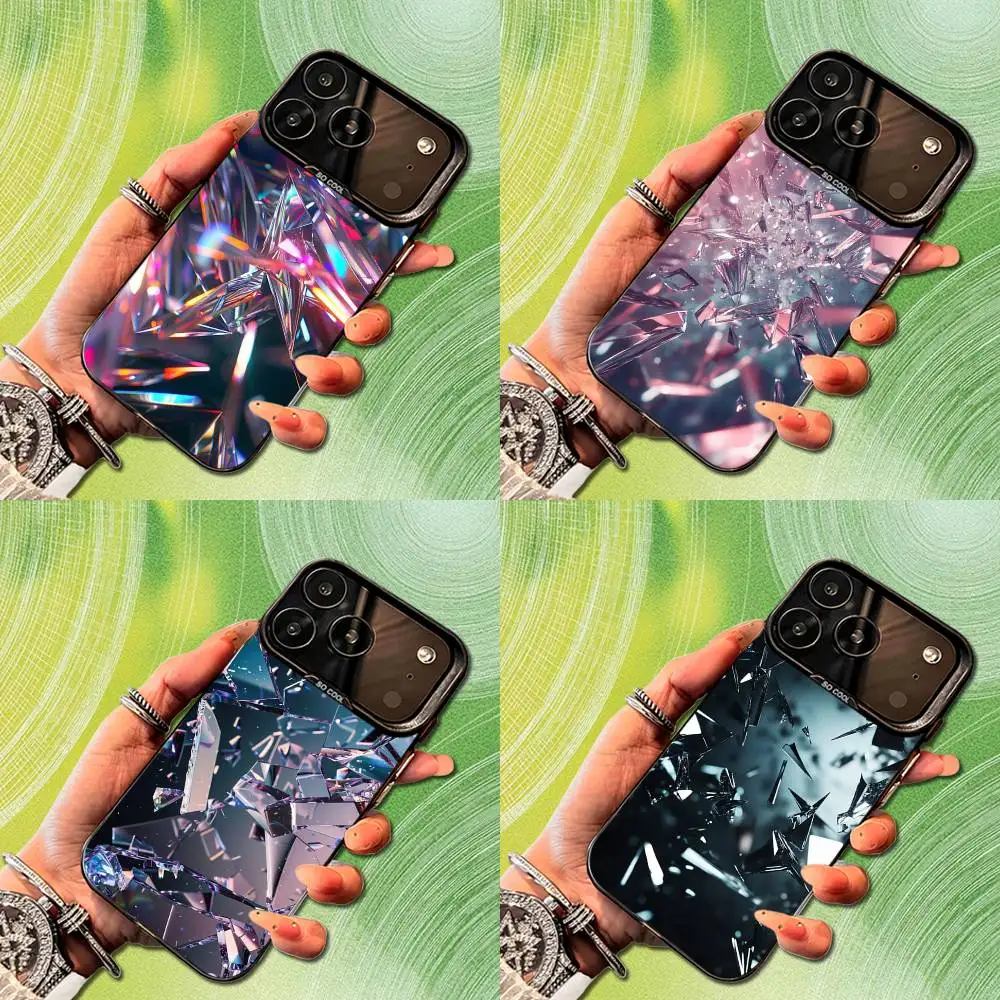

Colorful Art Broken Glass Phone Case For iPhone 14,17,13,12,11,16,15,Mini,Pro,SE,XS,MAX,Black Matte Silicone Cover