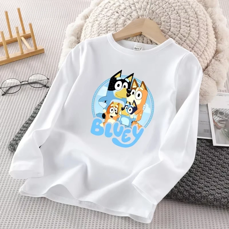 Bluey White Children Long Sleeves Autumn Cotton Warm Soft Sweatshirt Cartoon Anime Clothes New Kids Girls Cute Birthday Gifts