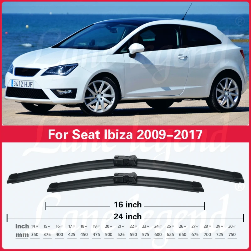 Car Wiper For Seat Ibiza 2009 - 2017 Front Wiper Blades Soft Rubber Windscreen Wipers Auto Windshield 2013 2014 2015 2016 24\