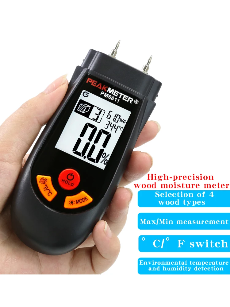 

PEAKMETER PM6811 Wood Moisture Meter, Moisture Tester for Measuring Moisture Content in Wood, Cardboard, and Flooring