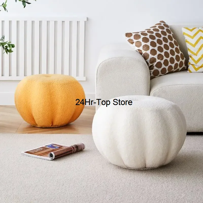 

INS Simple Pumpkin Sofa Low Stool Home Teddy Velvet Round Stool Bench Balcony Bedroom Lazy Tatami Footstool Hallway Shoe Stool