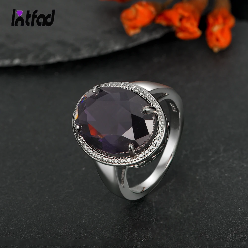 Women\'s Jewelry S925 Silver Ring Amethyst Ring Exaggerated Egg Shaped Female Ring for Women Wedding Party Gifts Purple