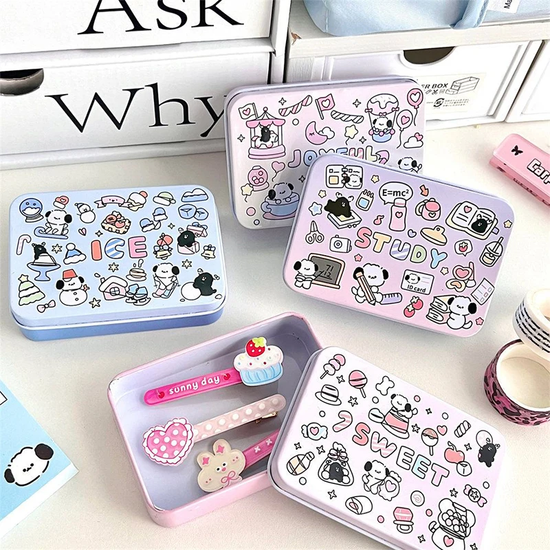 

Sanrio Kawaii Pochacco Iron Box Girl Heart Cute Cartoon Anime Storage Box Desktop Cosmetics Small Card Hairpin Student Kid Gift