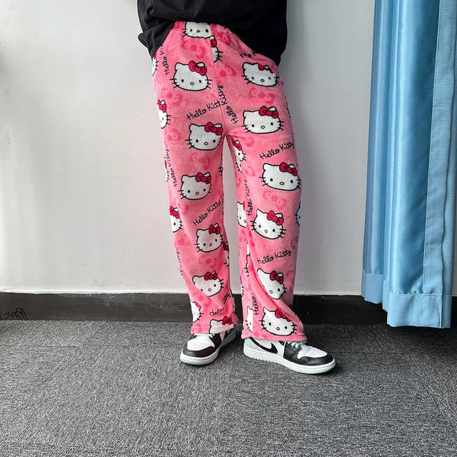 Sanrio Hello Kitty Flannel Pajamas Black Women S Warm Woolen Cartoon Casual Home Pants In Autumn Winter Fashion Trousers AliExpress 26