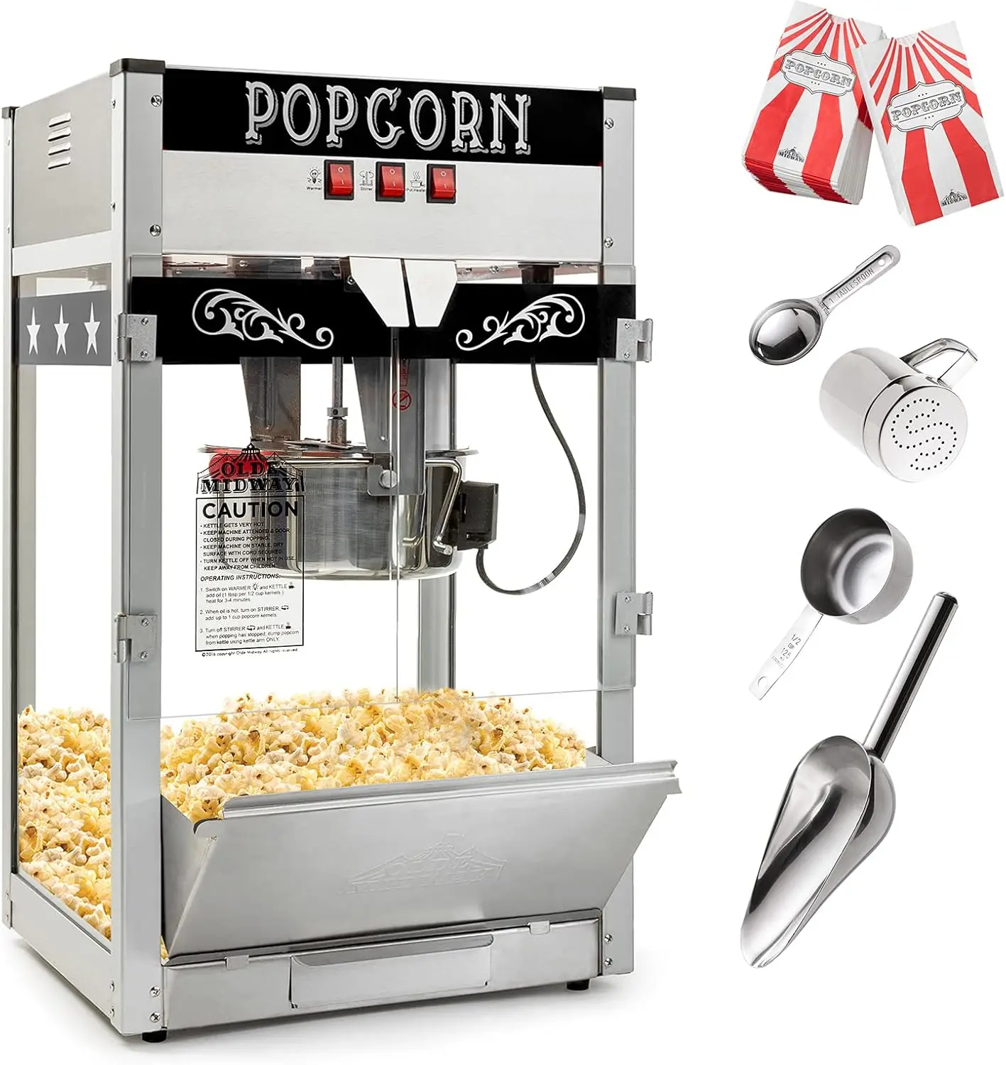 Machine à pop-corn commerciale Midway, Popper avec grande bouilloire de 12 onces, Noir