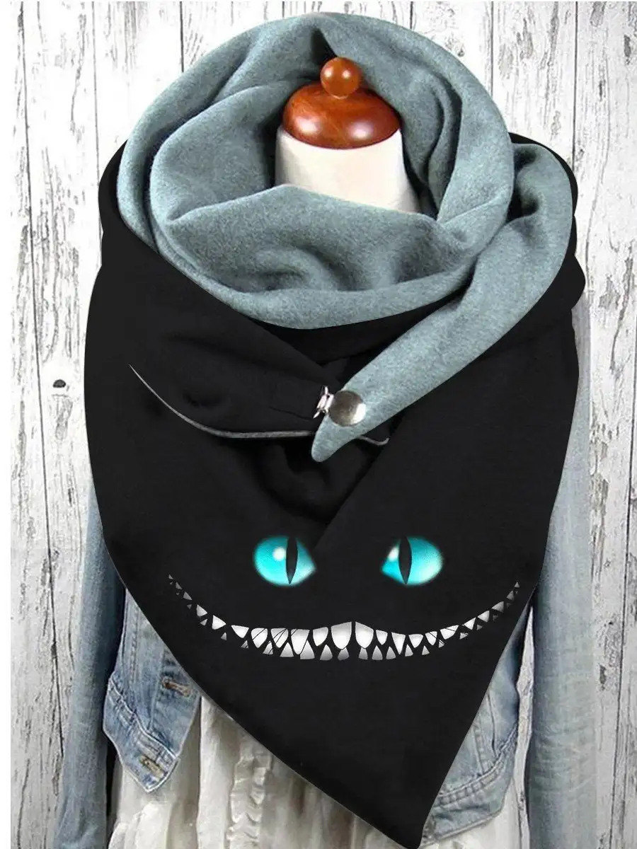 Autumn And Winter Punk Cheshire Cat Art Casual Scarf And Shawl for Women