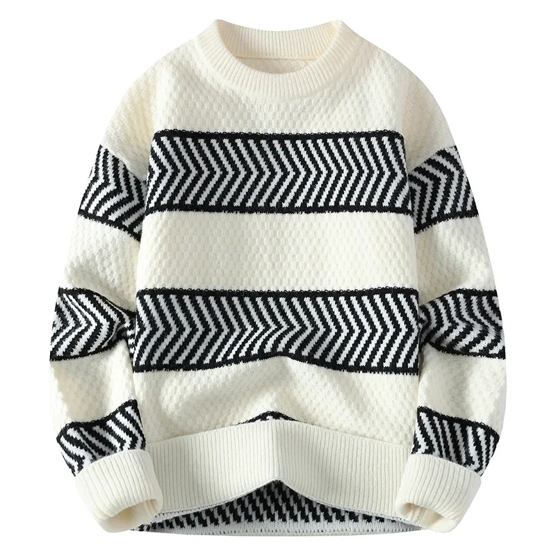 

2024 stripe Pullover Men's Sweater O-neck Long Sleeve Warm Slim Sweatersmen Casual Fashion Sweater Men Clothing Fit Knittwear