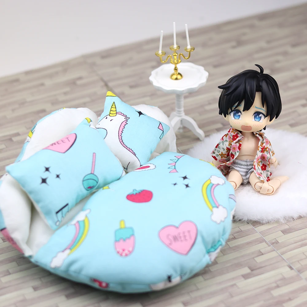 Ob11 Doll Cartoon Round Baby Bed Suit Kawaii Doll Bed Sleeping Bag Mattress For Nendoroids P9, 1/12 Bjd Doll, Gsc, Molly Dolls