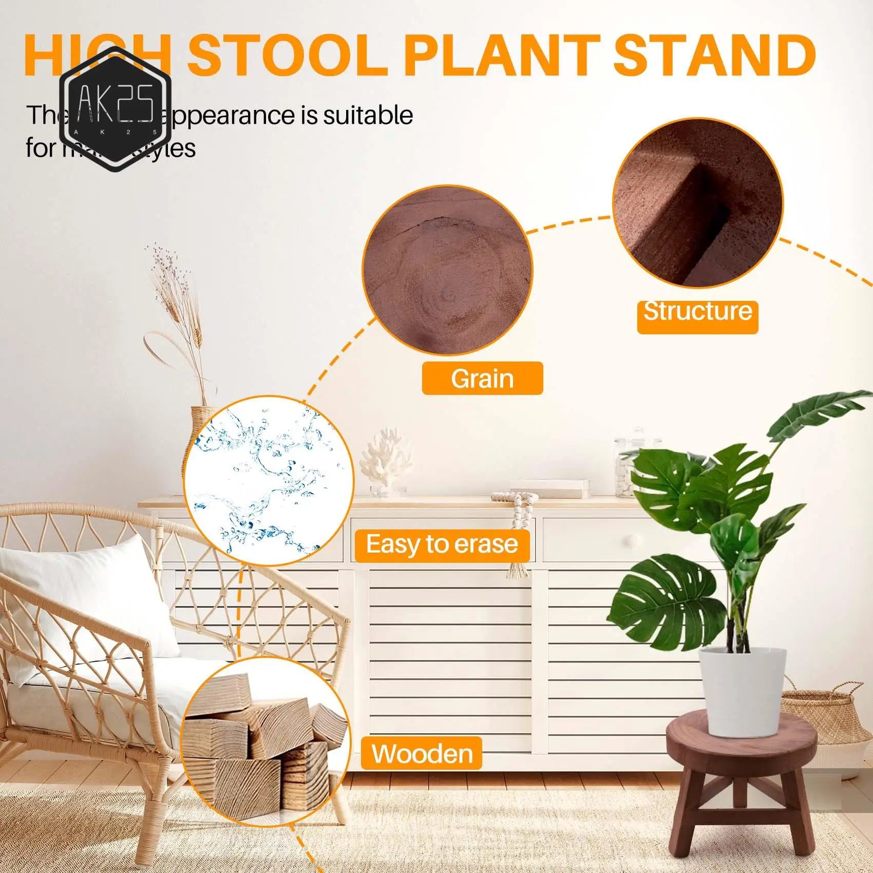 

AK25-Wooden Plant Stand, High Stool Plant Stand Multi-Function Flower Pot Holder, For Gardening Decoration Living Room