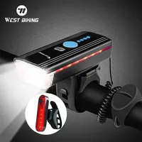 WEST BIKING Waterproof Bicycle Front Light With Bike Horn Smart Induction AUTO Headlight USB Rechargeable LED Cycling Flashlight