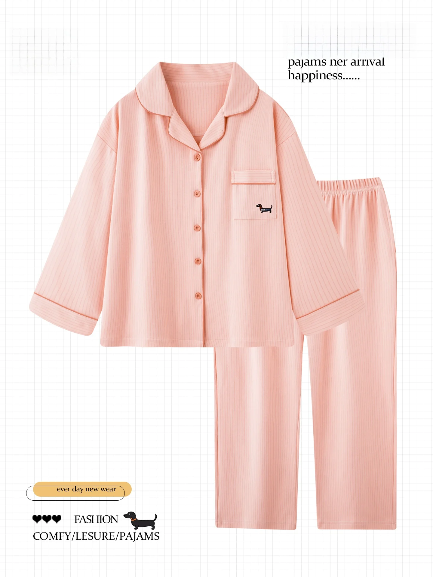 pink-striped-cute-little-dog-pure-cotton-sleepwear-long-sleeve-home-clothes-set-for-young-girls-autumn-new-style-comfortable