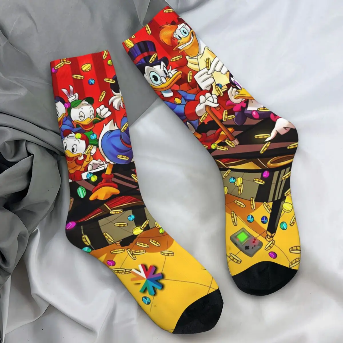 

Cartoon Donald Duck Gold Stockings Men Socks Warm Soft Trendy Socks Spring Outdoor Non-Slip Pattern Socks Gift