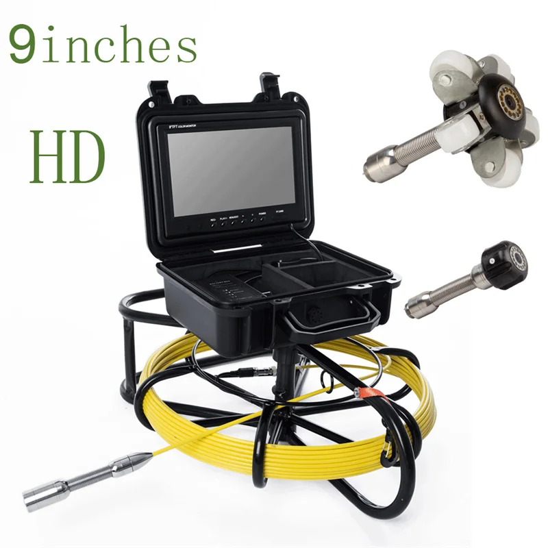 9Inch HD Color Screen Sewer Inspection Endoscope Camera 8GB Video Recording Pipe Inspection 23MM Camera Head Push Rod 100m Cable