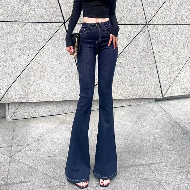 

Blue Flare Trousers High Waist Shot Women's Bell Bottom Jeans Retro Cowboy Flared Pants for Woman Skinny Slim Fit Baggy Stretch