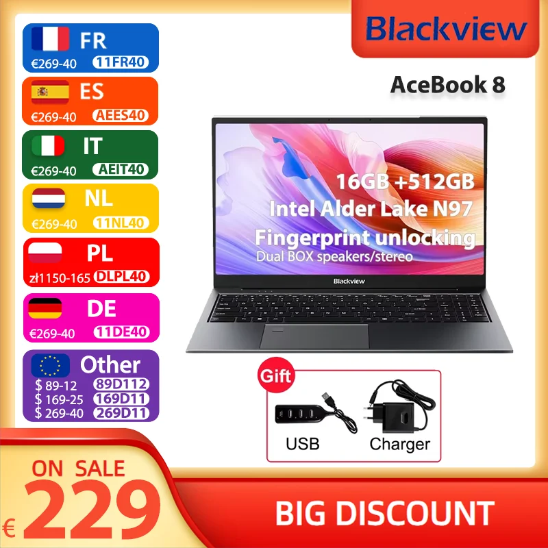 Blackview Acebook 8 Laptop 15.6 "12th Gen Intel Alder Lake N97 16Gb Ram 512Gb Ssd Uitbreiding Tot