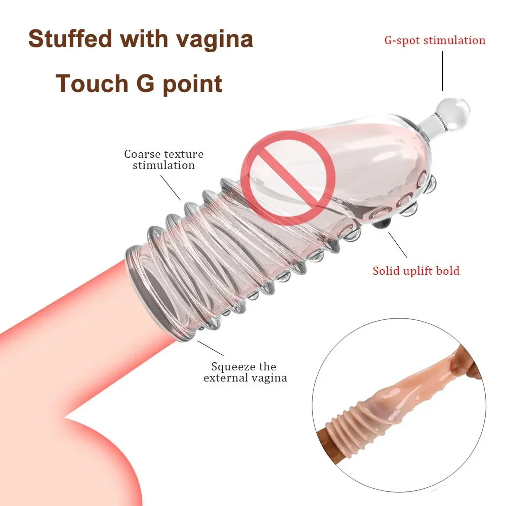 Reusable Penis Extender Cock Rings Delay Ejaculation Penis Condoms Dick Sleeve Silicone Glans Cover Enlargement Sex Toys For Men