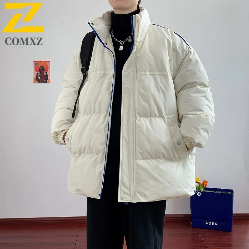 COMXZ Men Cotton-Padded Down Jacket Autumn Winter Ins Hong Kong Style Trendy Brand Loose Fit Plus Size Bread Stand Collar  Coat