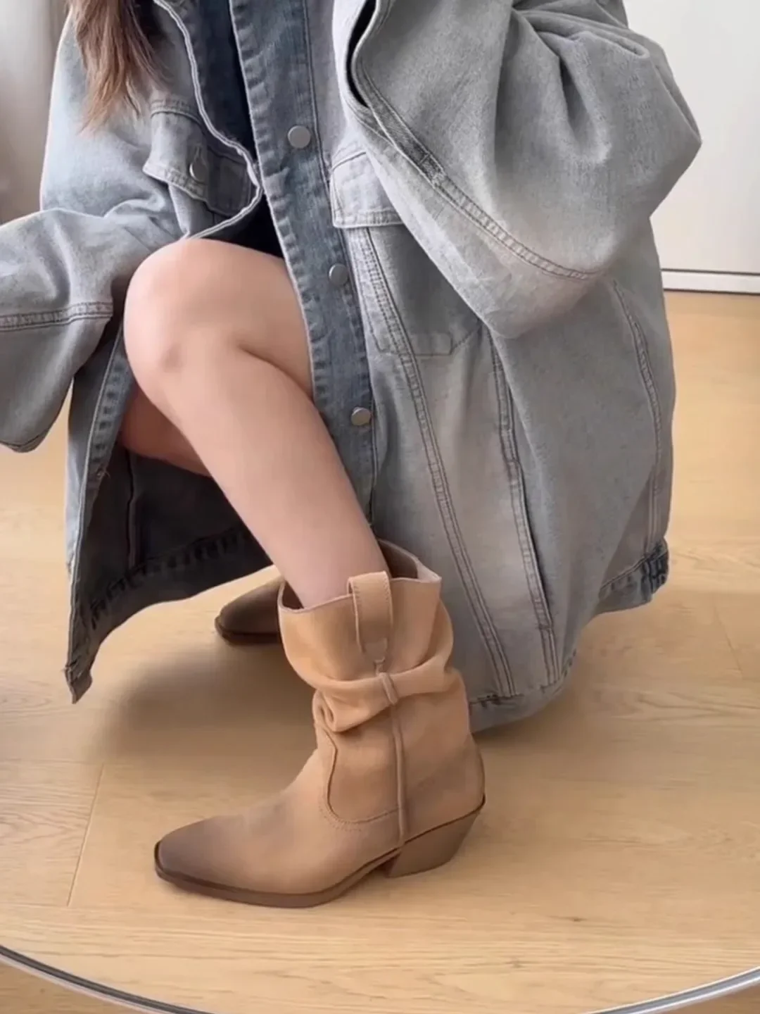 

Block Heel Matte Leather Ankle Women Boots Vintage Western Cowboy Botines Square Toe Chelsea Botas Femininas Chaussure Femme