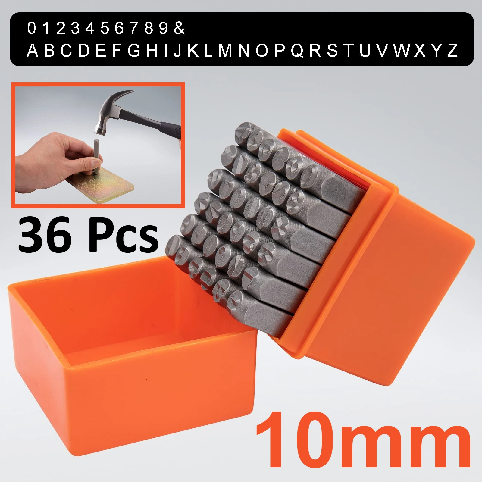

36Pcs 10mm Metal Number and Letter Punch Set Stamping Tool Kit for Imprinting Metal Plastic Wood Leather