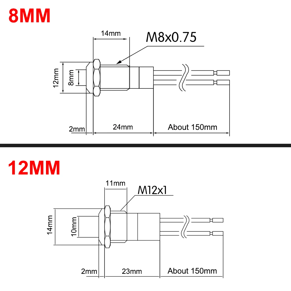 Водонепроницаемые лампы 8 / 12 / 14MM 12V 24V Автомобильные светодиодные индикаторы для судов