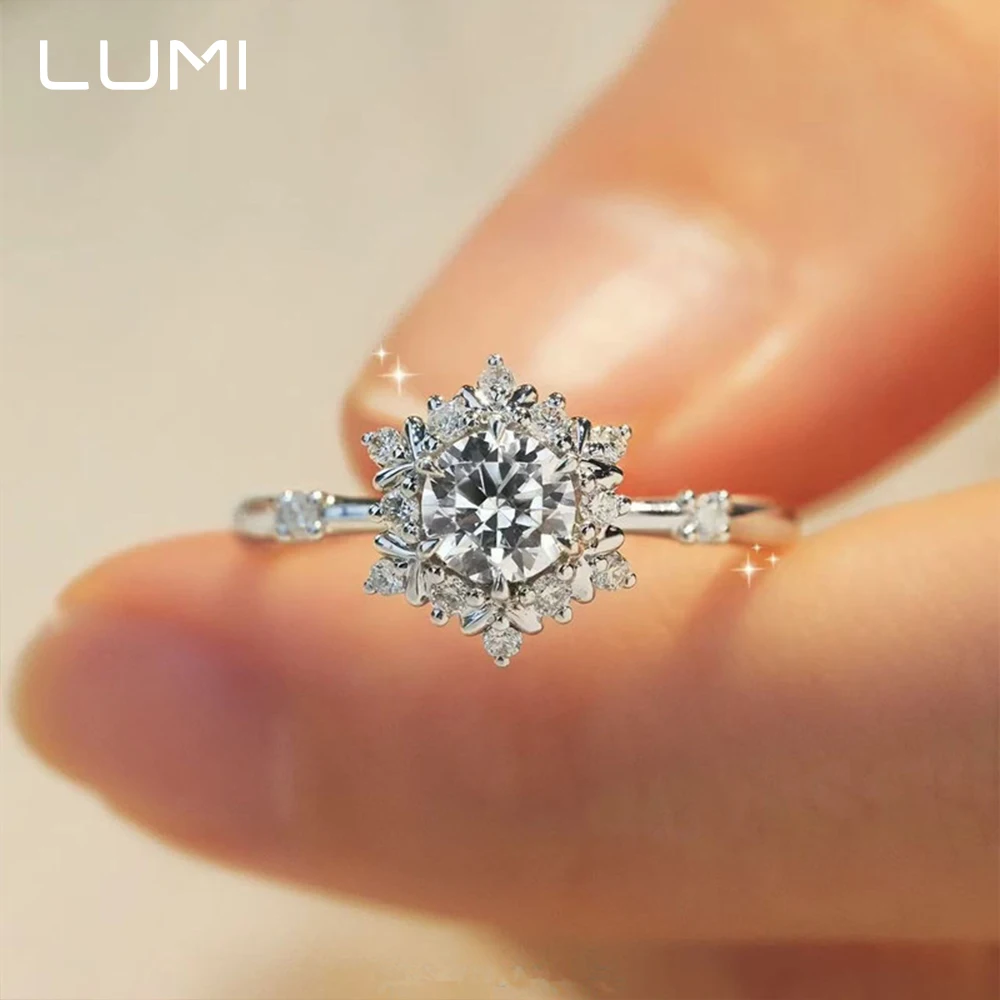0.5CT Real Moissanite Snowflake Ice 925 Sterling Silver Ring for Women - Artistic Wedding Band Dainty Engagement Jewelry