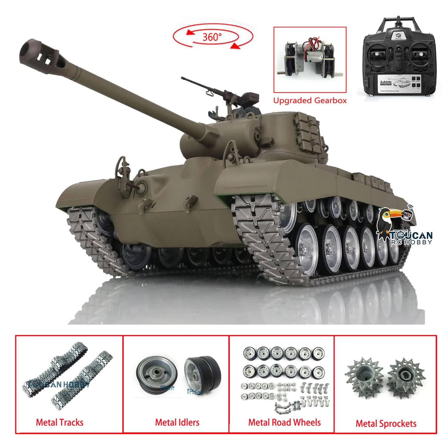 Heng Long 1/16 7.0 Customized M26 Pershing RTR Radio Controlled Tank 3838 Metal Tracks Wheels TH17309