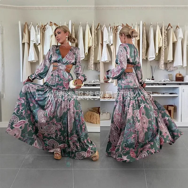 

Sexy V Neck Long Dress Printed Bodycon Dresses Spring Summer Fashion Casual Jumpsuit Playsuit